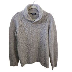 Lucas Nobili Made In Italy Oatmeal Wool Blend Shawl Collar CableKnit Sweater Siz